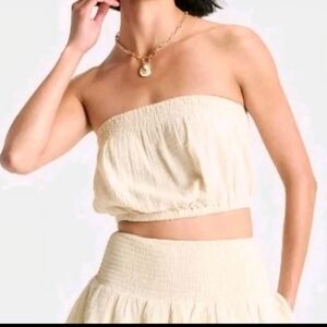 Women's Crinkle Gauze Tube Top Universal Thread Tan
